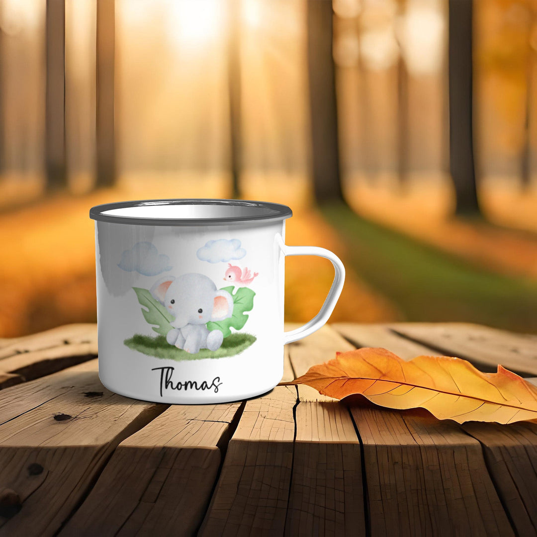 Emaille Becher mit niedlichem Elefant - all - yours24