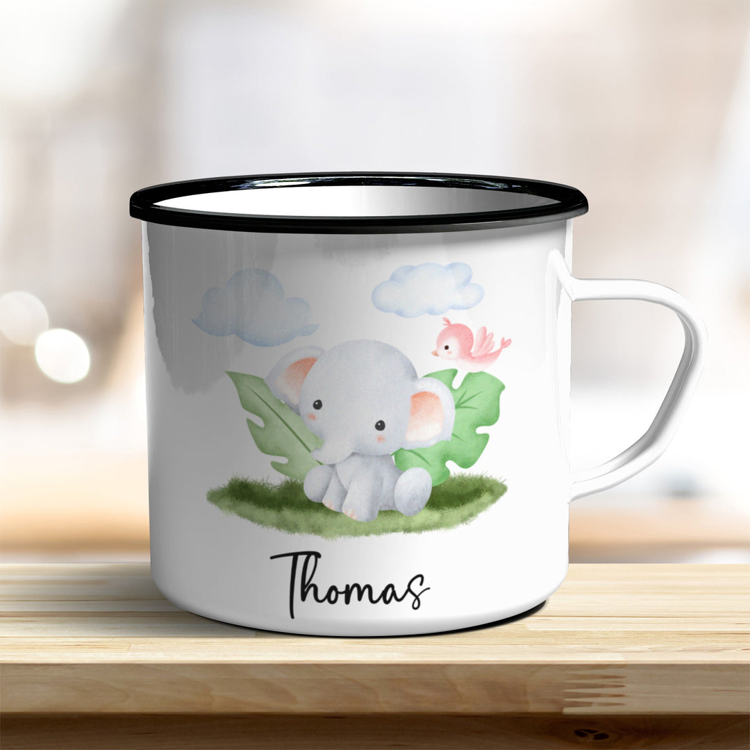 Emaille Becher mit niedlichem Elefant - all - yours24