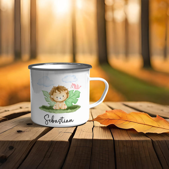 Emaille Becher mit niedlichem Löwen - all - yours24
