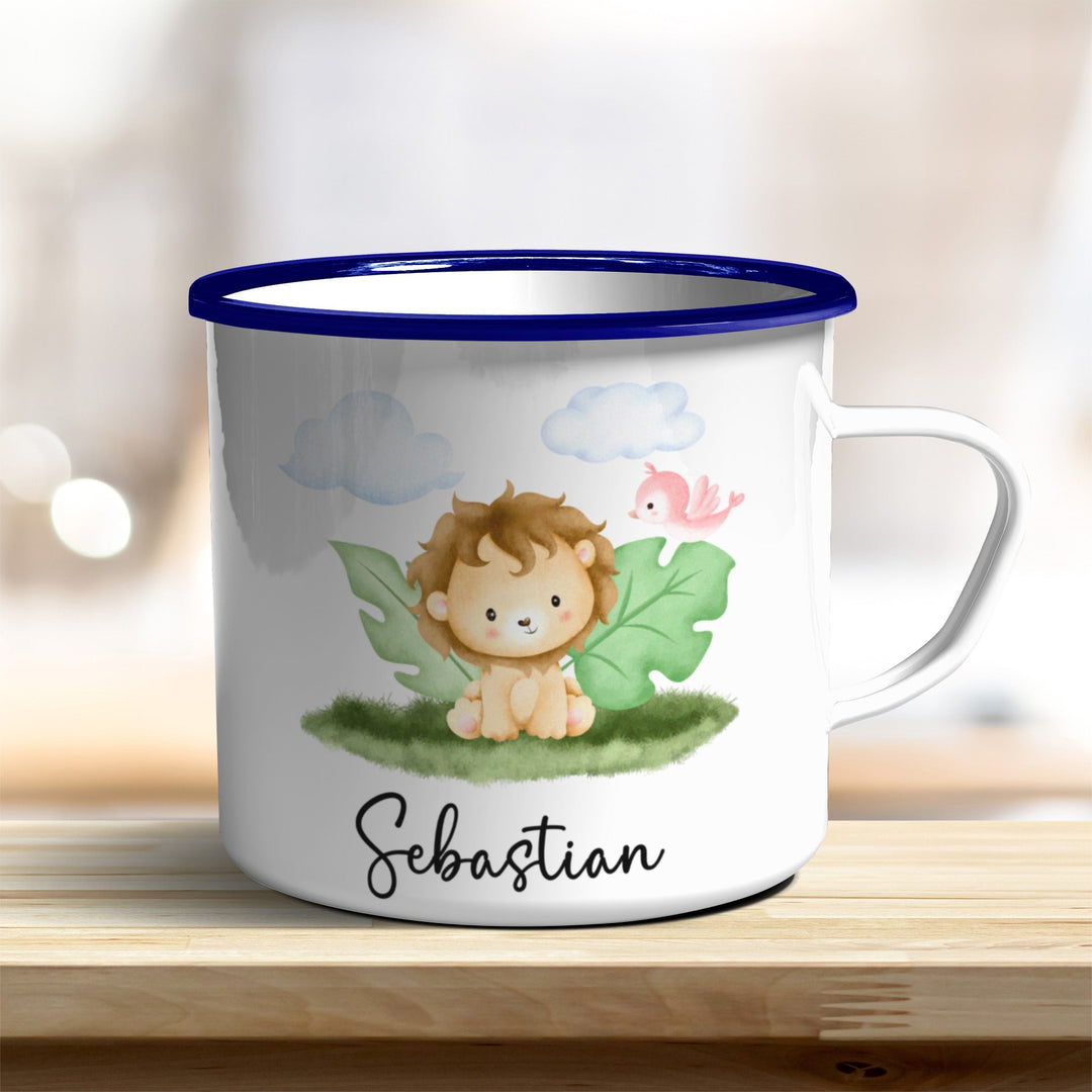Emaille Becher mit niedlichem Löwen - all - yours24