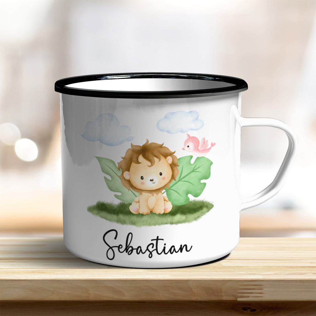 Emaille Becher mit niedlichem Löwen - all - yours24