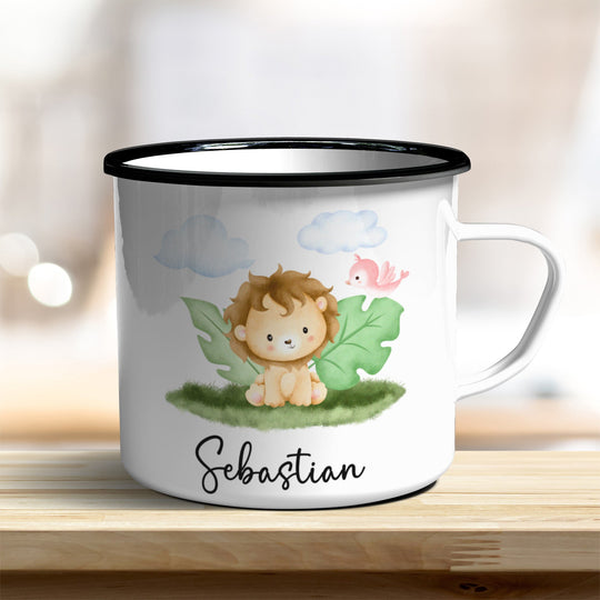 Emaille Becher mit niedlichem Löwen - all - yours24
