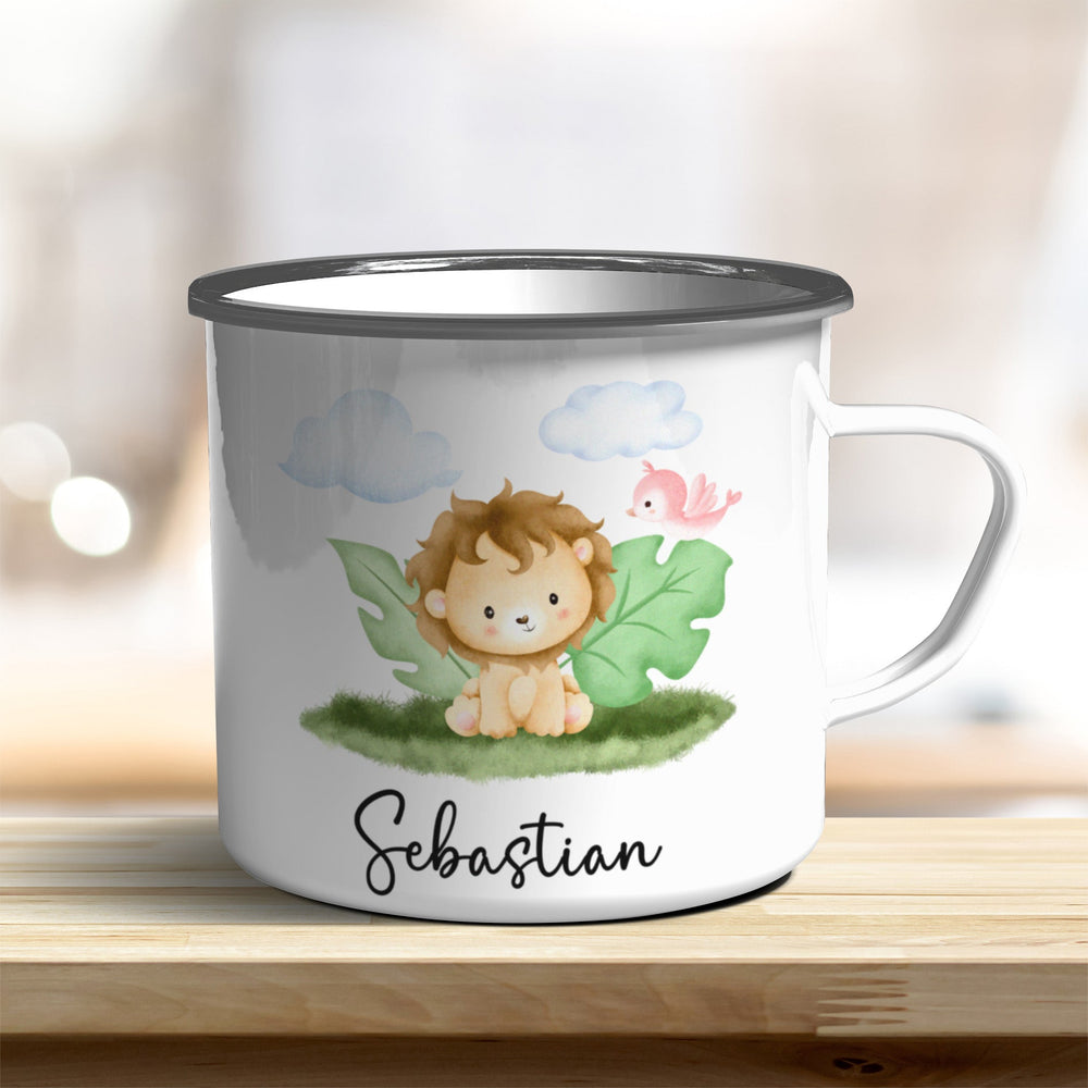 Emaille Becher mit niedlichem Löwen - all - yours24