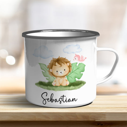 Emaille Becher mit niedlichem Löwen - all - yours24