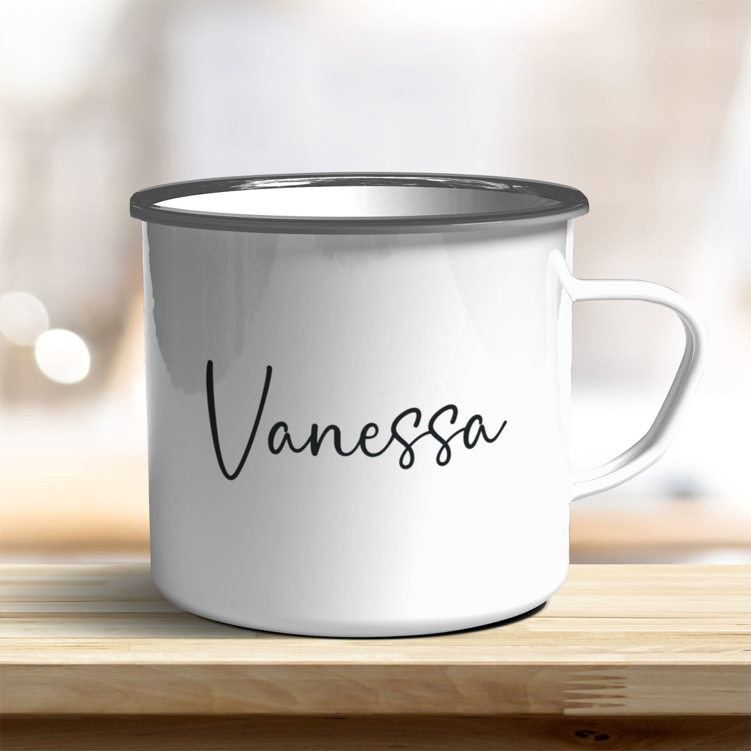 Emaille Becher verschiedene Farben personalisiert mit Eurem Namen – all-yours24