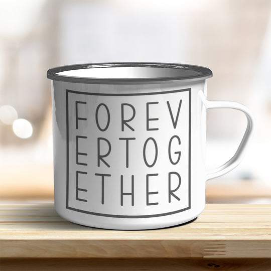 emaille becher forever together verschiedene größen weiß Rand edelstahl 450ml