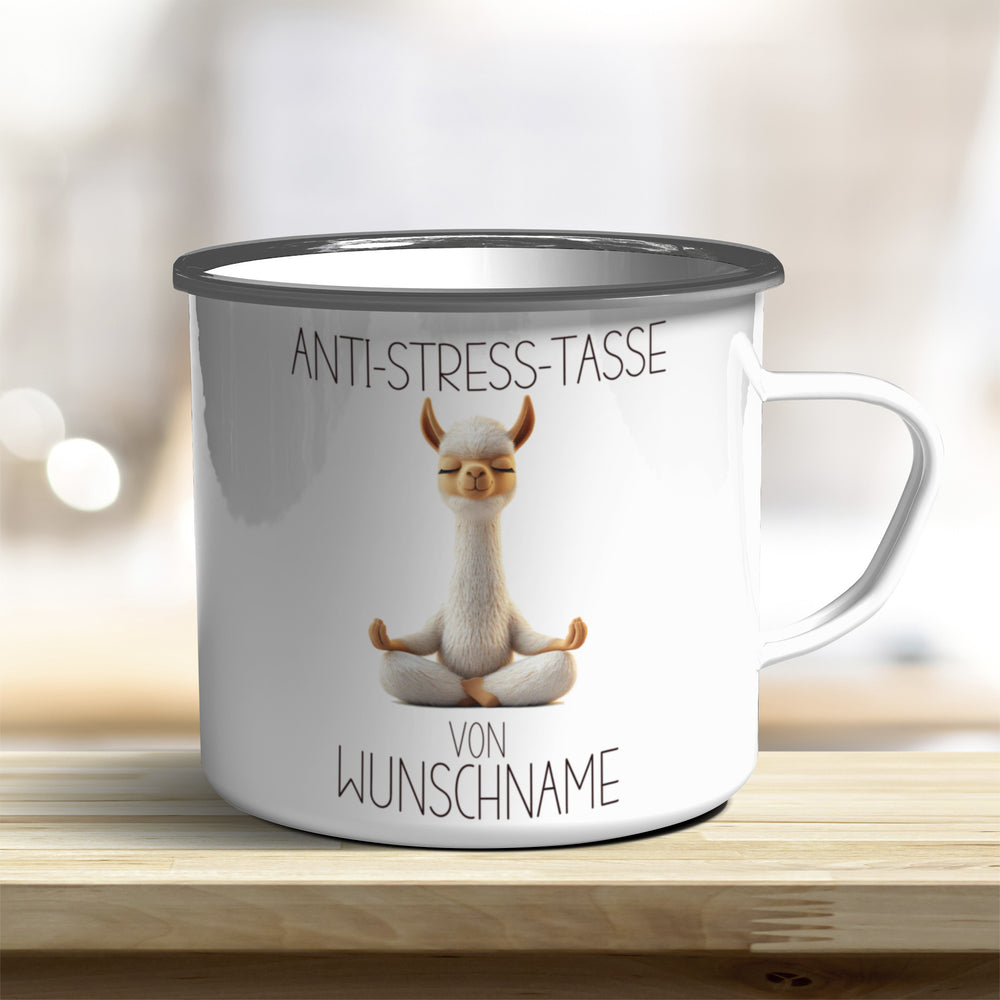 Personalisierbarer Anti Stress Emaille Becher mit süßem Tiermotiv und Wunschnamen