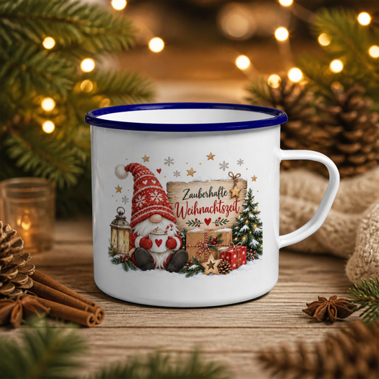 Zauberhafte Weihnachtszeit Wichtel Emaille Becher