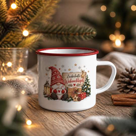 Zauberhafte Weihnachtszeit Wichtel Emaille Becher