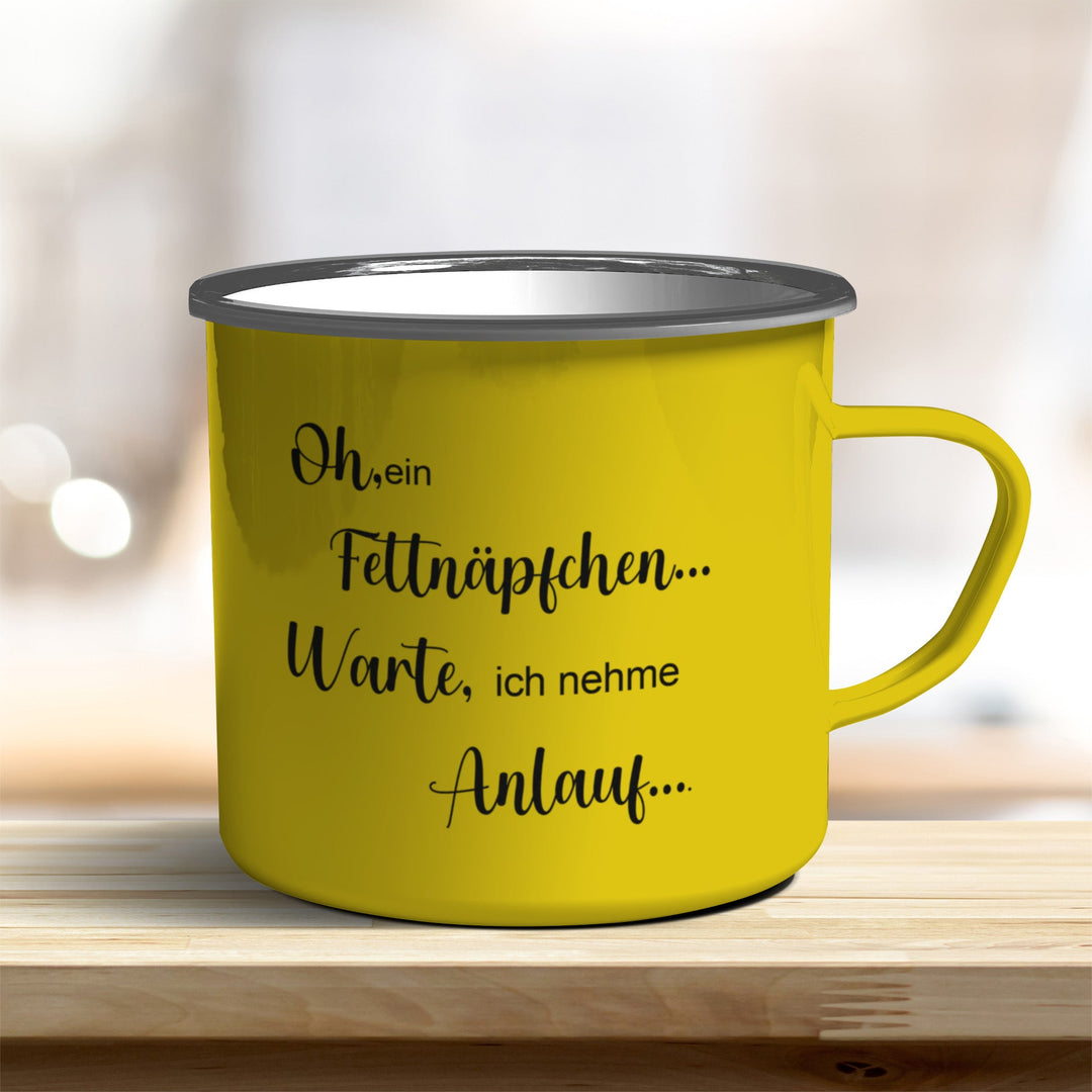 Emailletasse Emaillebecher oh ein Fettnäpfchen... Warte, ich nehme Anlauf... verschiedene Farben - all - yours24