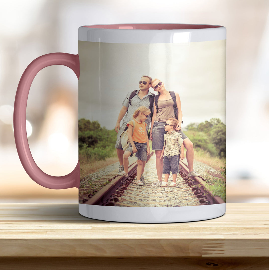 Fototasse personalisierbar mit Text oder Foto in weiß rosa - all - yours24