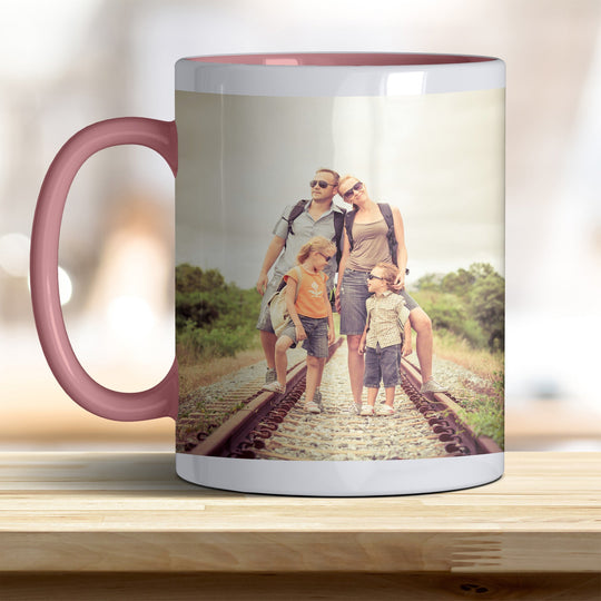 Fototasse personalisierbar mit Text oder Foto in weiß rosa - all - yours24