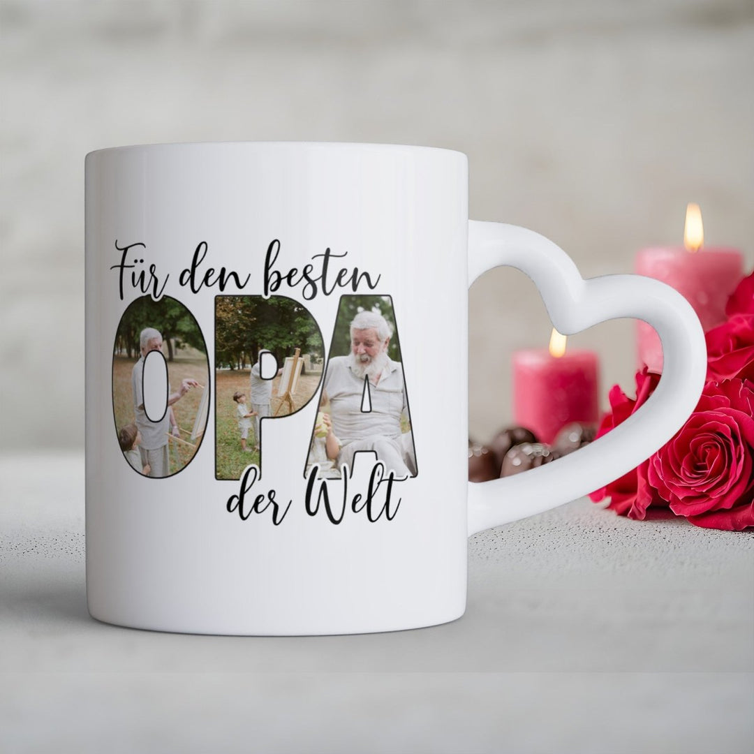 Für den Besten Opa der Welt Herzhenkel Tasse mit Foto Keramik - all - yours24