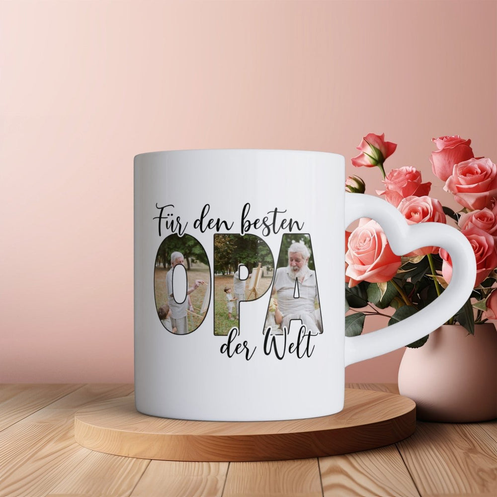 Für den Besten Opa der Welt Herzhenkel Tasse mit Foto Keramik - all - yours24