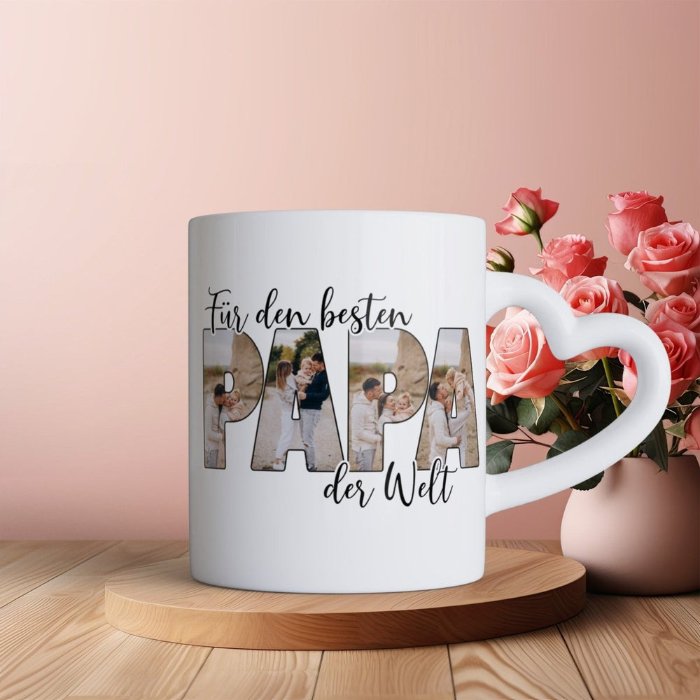 Für den Besten Papa der Welt Herzhenkel Tasse mit Foto Keramik - all - yours24