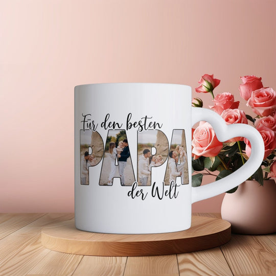 Für den Besten Papa der Welt Herzhenkel Tasse mit Foto Keramik - all - yours24