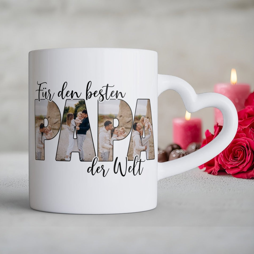 Für den Besten Papa der Welt Herzhenkel Tasse mit Foto Keramik - all - yours24