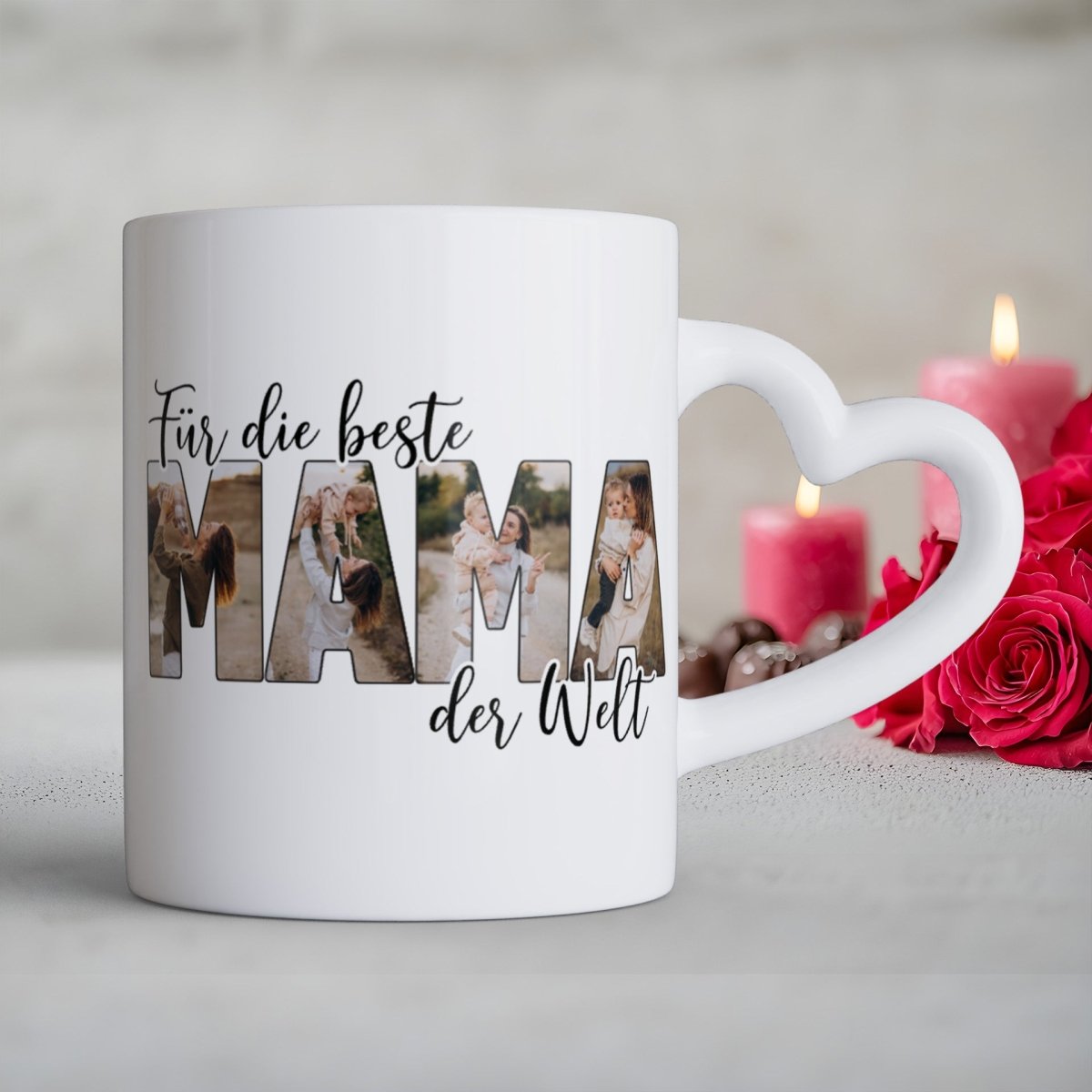 Für die Beste Mama der Welt Herzhenkel Tasse mit Foto Keramik - all - yours24