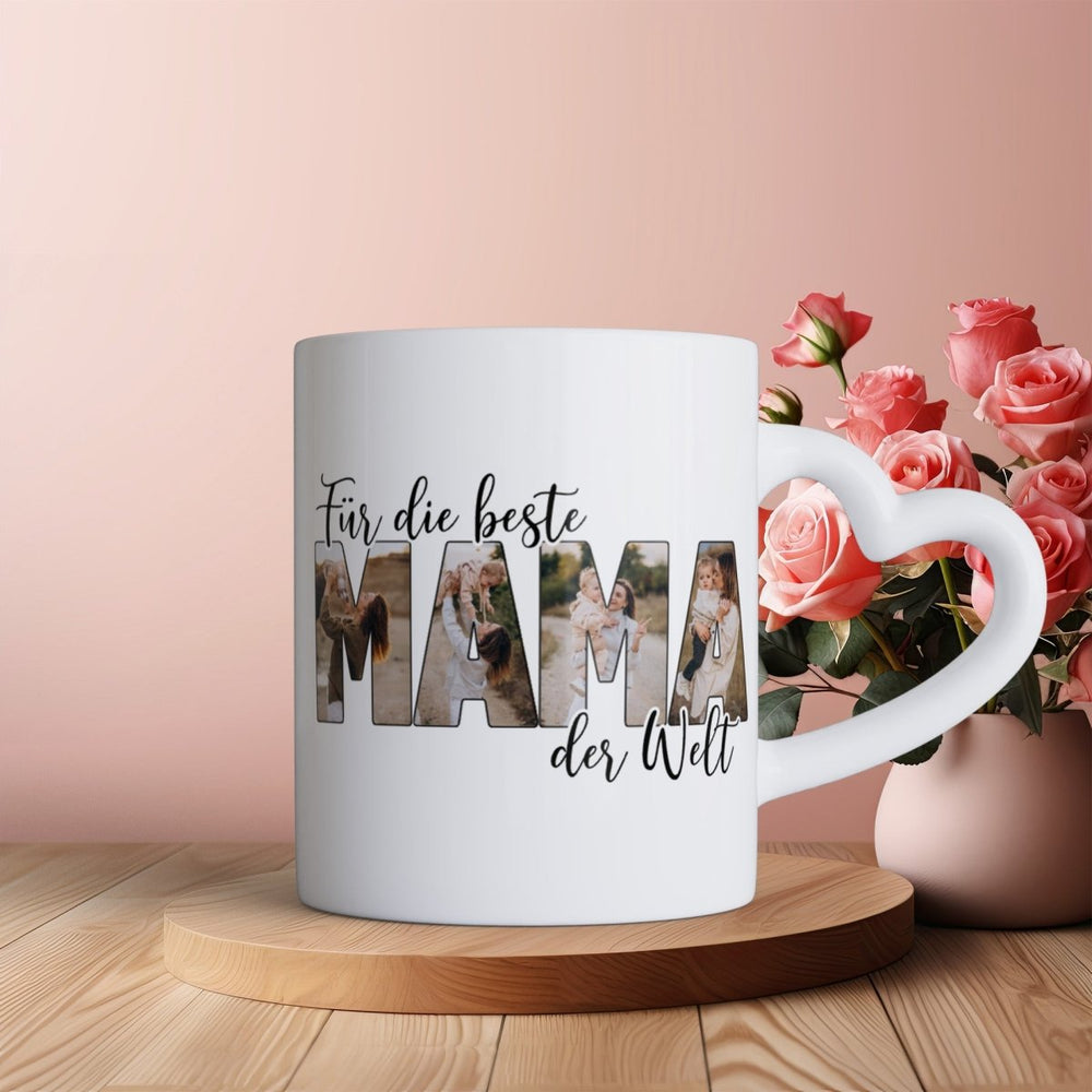 Für die Beste Mama der Welt Herzhenkel Tasse mit Foto Keramik - all - yours24