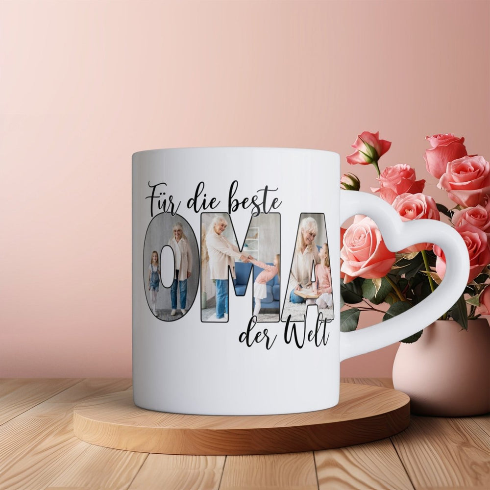 Für die Beste Oma der Welt Herzhenkel Tasse mit Foto Keramik - all - yours24