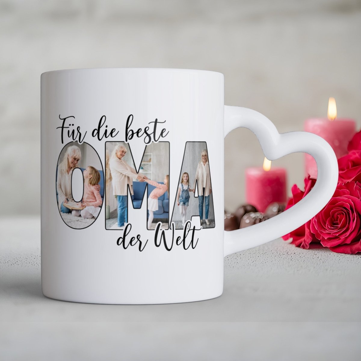 Für die Beste Oma der Welt Herzhenkel Tasse mit Foto Keramik - all - yours24