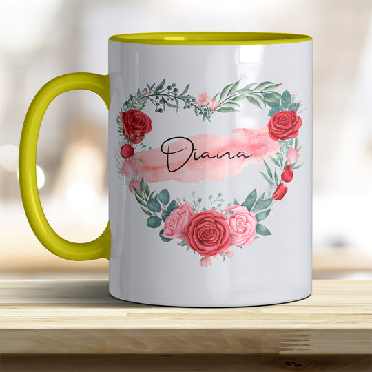 all-yours24 Tasse Rosen Herz Name Geschenkideen Tasse mit Spruch Geschenke Kaffee-Tasse