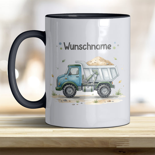 Kindertasse LKW personalisierbar mit Namen in verschiedenen Farben