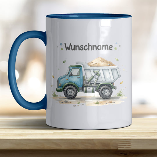 Kindertasse LKW personalisierbar mit Namen in verschiedenen Farben