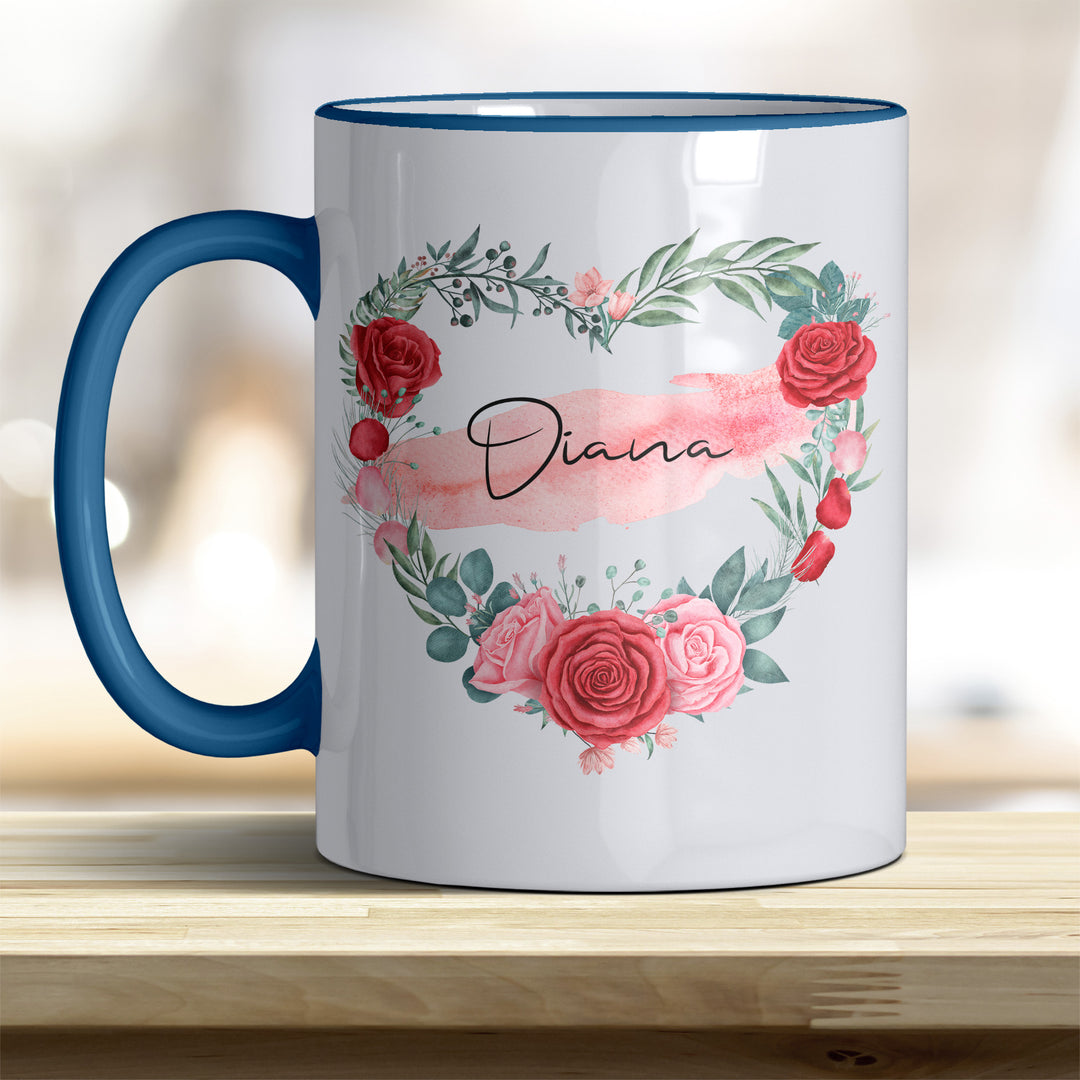 all-yours24 Tasse Rosen Herz Name Geschenkideen Tasse mit Spruch Geschenke Kaffee-Tasse