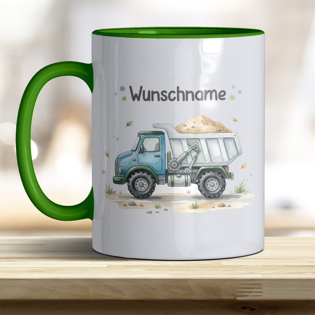 Kindertasse LKW personalisierbar mit Namen in verschiedenen Farben
