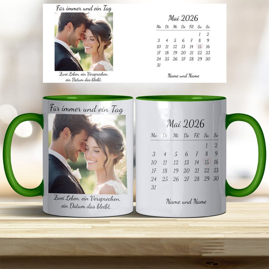 Hochzeitsgeschenk Tasse personalisiert – Foto & Kalender Datum - all - yours24