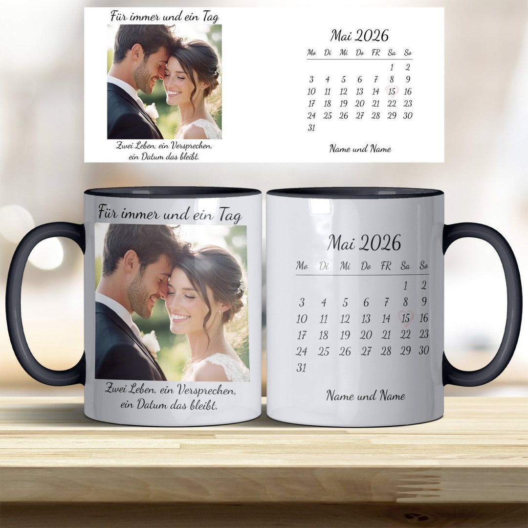 Hochzeitsgeschenk Tasse personalisiert – Foto & Kalender Datum - all - yours24