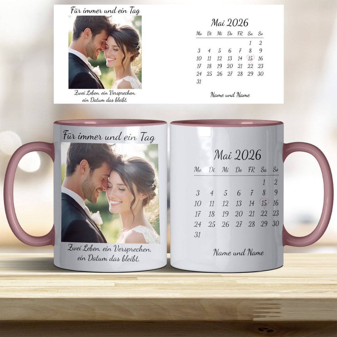 Hochzeitsgeschenk Tasse personalisiert – Foto & Kalender Datum - all - yours24