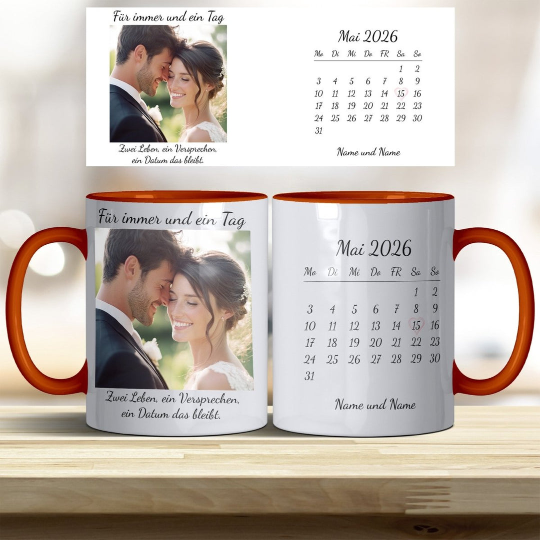 Hochzeitsgeschenk Tasse personalisiert – Foto & Kalender Datum - all - yours24