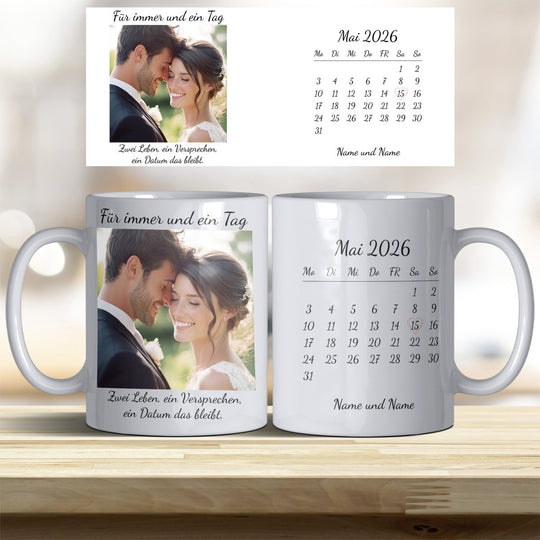 Hochzeitsgeschenk Tasse personalisiert – Foto & Kalender Datum - all - yours24