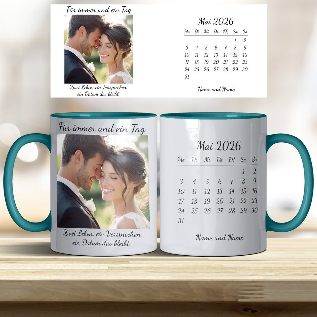 Hochzeitsgeschenk Tasse personalisiert – Foto & Kalender Datum - all - yours24