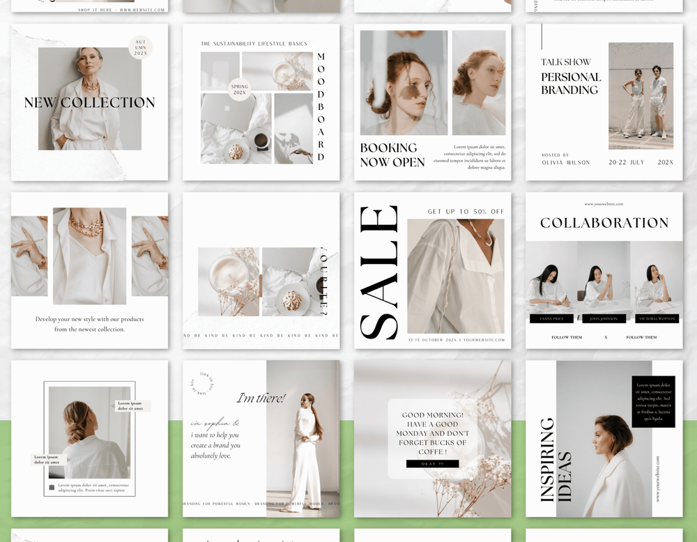 Instagram Post - Vorlagen - Set - 100 weiße Instagram Templates - Professionelle Social Media Grafiken - all - yours24