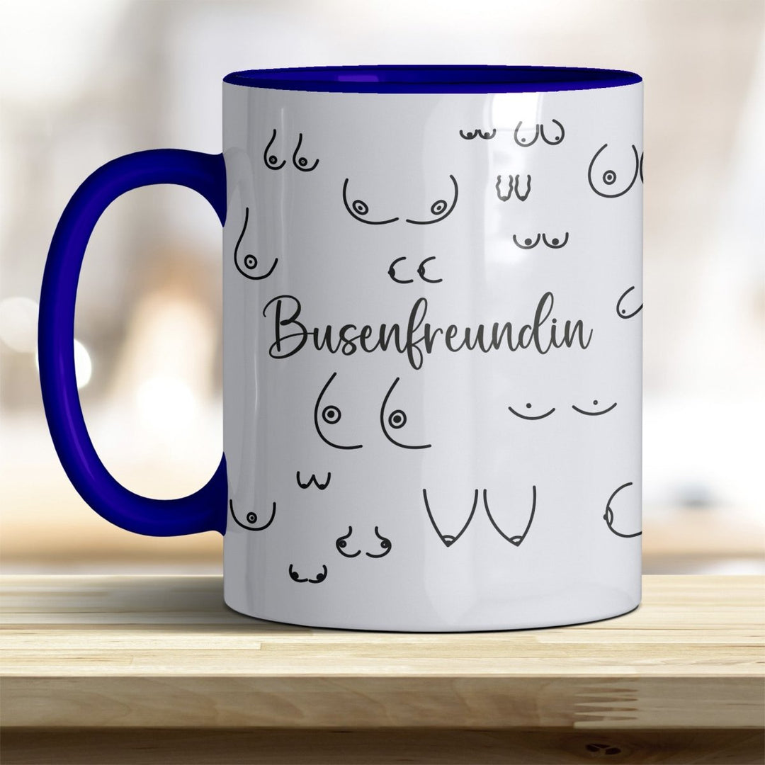 Kaffeebecher Tasse Busenfreundin – Lustiges Geschenk mit trendigen Rand - und Henkelfarben - all - yours24