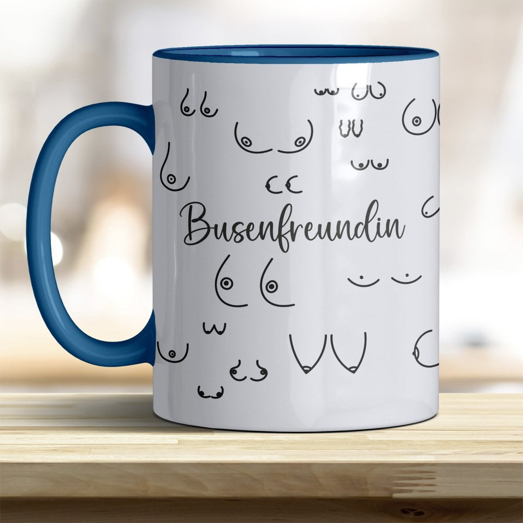 Kaffeebecher Tasse Busenfreundin – Lustiges Geschenk mit trendigen Rand - und Henkelfarben - all - yours24