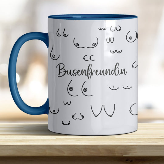Kaffeebecher Tasse Busenfreundin – Lustiges Geschenk mit trendigen Rand - und Henkelfarben - all - yours24