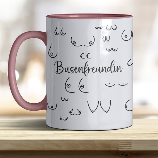 Kaffeebecher Tasse Busenfreundin – Lustiges Geschenk mit trendigen Rand - und Henkelfarben - all - yours24