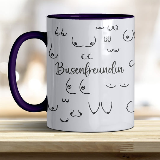 Kaffeebecher Tasse Busenfreundin – Lustiges Geschenk mit trendigen Rand - und Henkelfarben - all - yours24