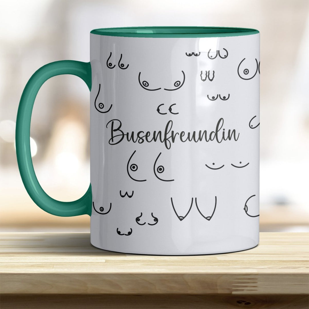 Kaffeebecher Tasse Busenfreundin – Lustiges Geschenk mit trendigen Rand - und Henkelfarben - all - yours24