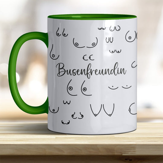 Kaffeebecher Tasse Busenfreundin – Lustiges Geschenk mit trendigen Rand - und Henkelfarben - all - yours24