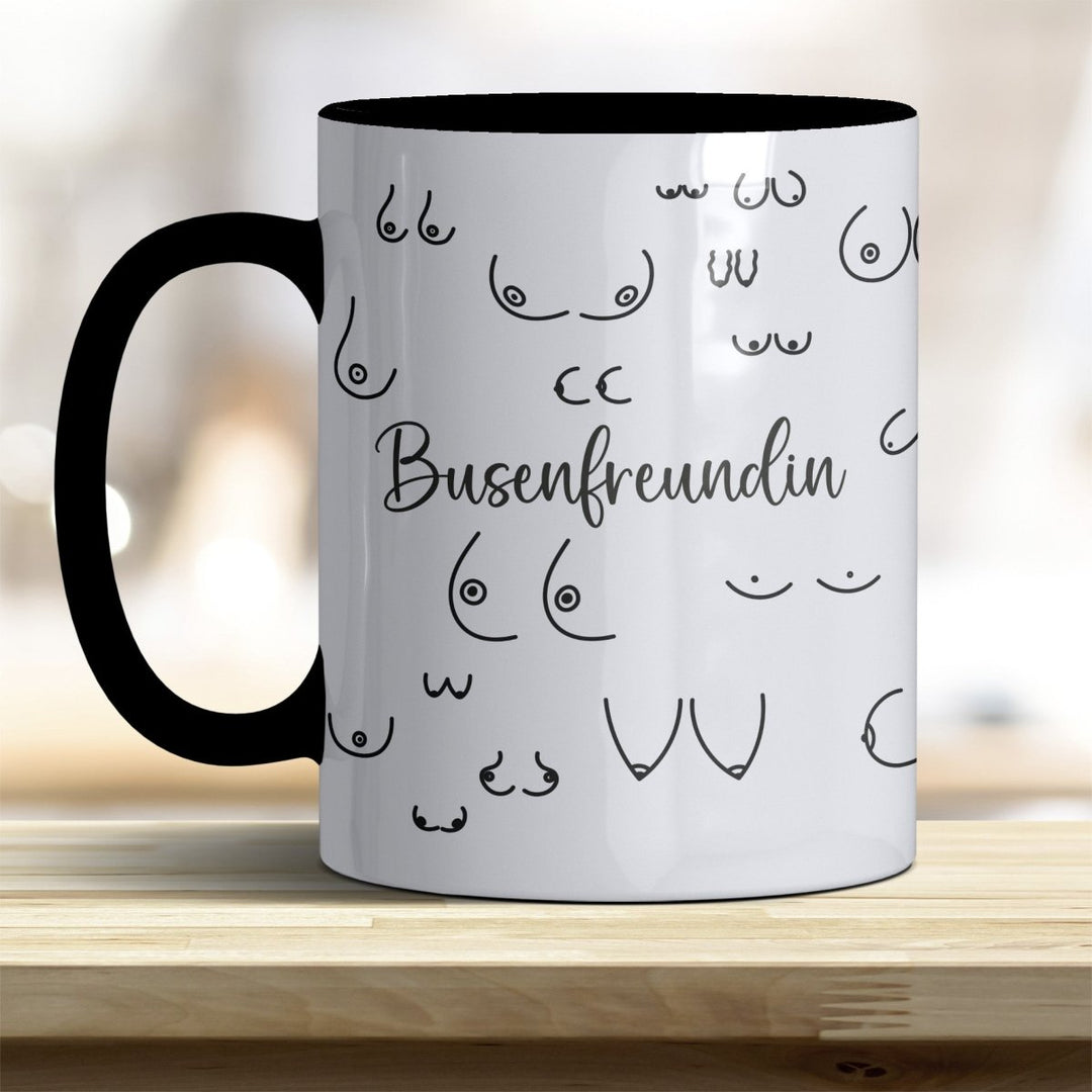 Kaffeebecher Tasse Busenfreundin – Lustiges Geschenk mit trendigen Rand - und Henkelfarben - all - yours24