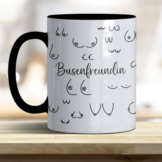 Kaffeebecher Tasse Busenfreundin – Lustiges Geschenk mit trendigen Rand - und Henkelfarben - all - yours24