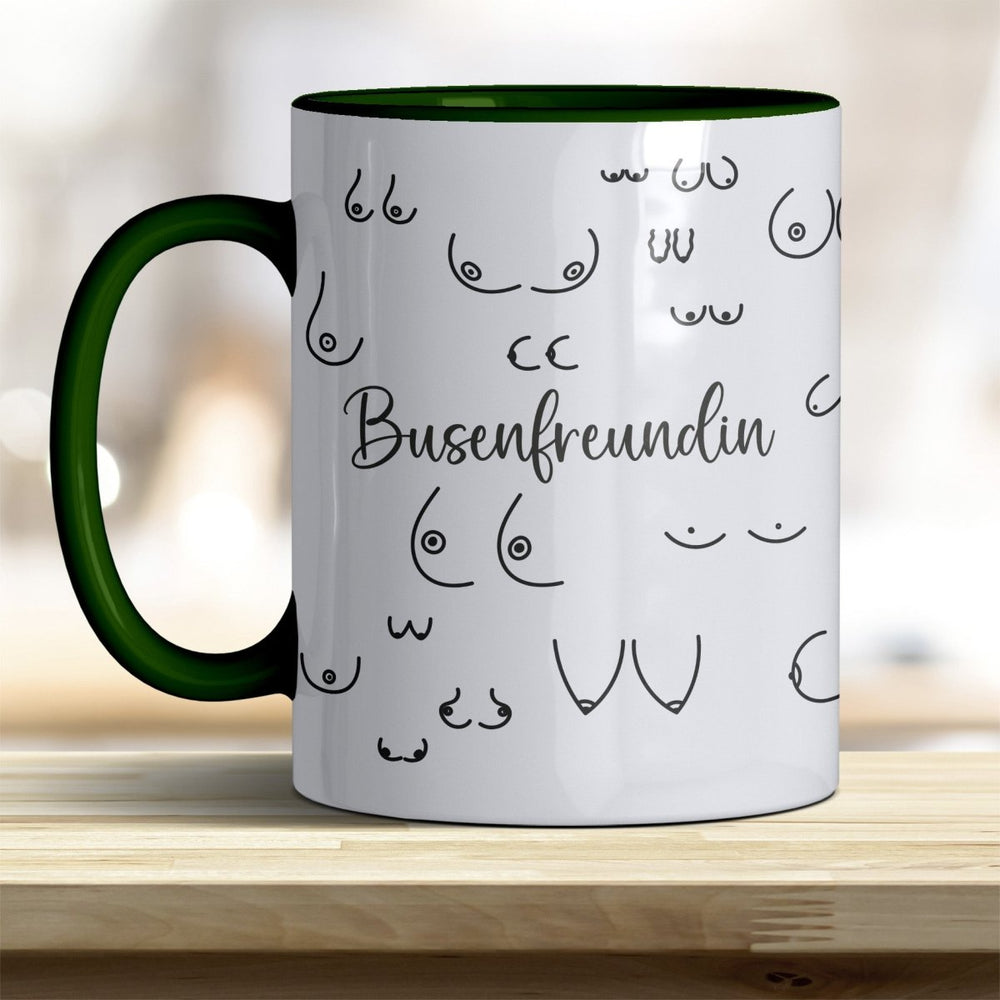 Kaffeebecher Tasse Busenfreundin – Lustiges Geschenk mit trendigen Rand - und Henkelfarben - all - yours24