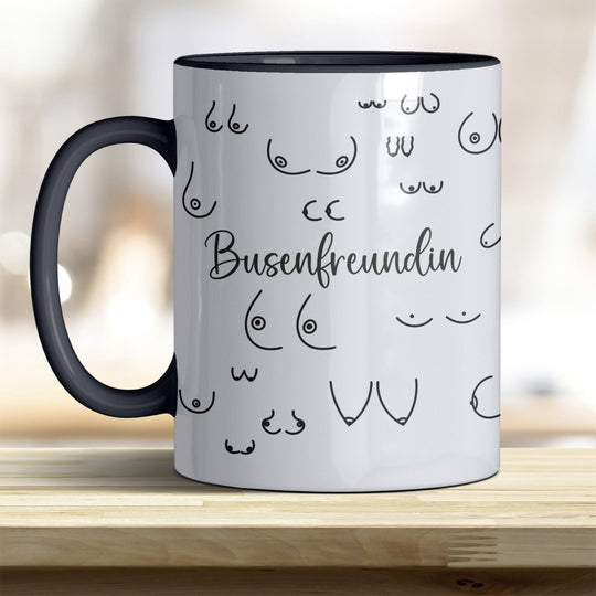 Kaffeebecher Tasse Busenfreundin – Lustiges Geschenk mit trendigen Rand - und Henkelfarben - all - yours24