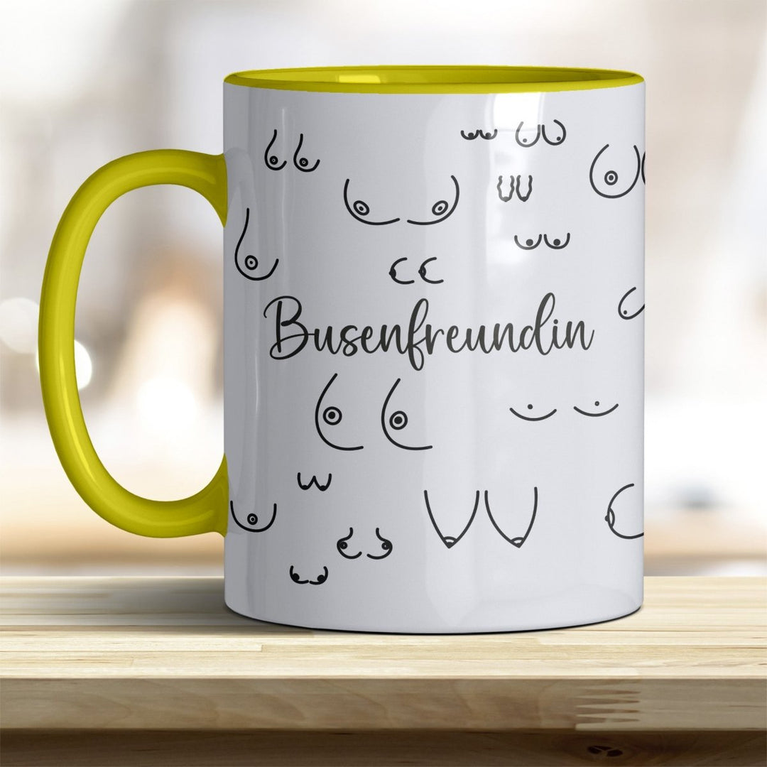 Kaffeebecher Tasse Busenfreundin – Lustiges Geschenk mit trendigen Rand - und Henkelfarben - all - yours24