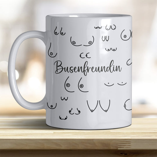 Kaffeebecher Tasse Busenfreundin – Lustiges Geschenk mit trendigen Rand - und Henkelfarben - all - yours24